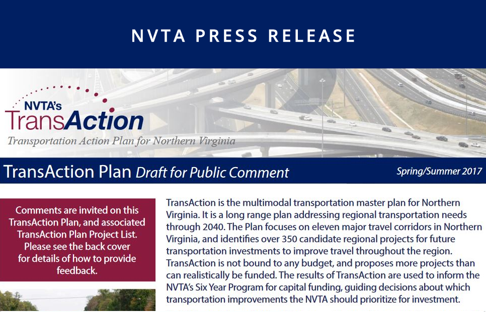 NVTA Seeks Public Input on Draft TransAction Plan